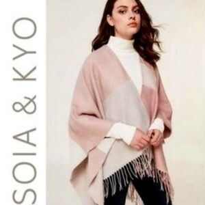 SOIA & KYO Scarfigan Color block Woven Striped Fringe Multi Wear Shawl Wrap